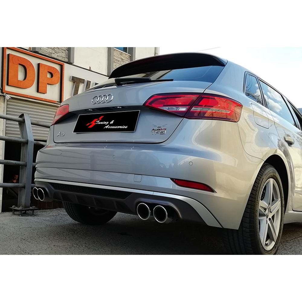 A3 8V FL HB S3 Rear Diffuser Left+Right Double Outputs Dark Grey ABS / 2017-2019