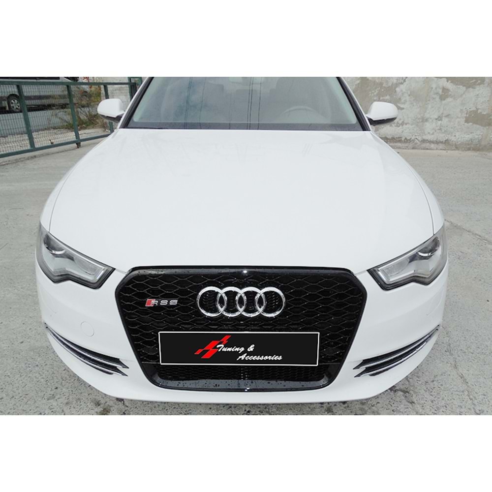 A6 C7 RS6 Front Grille ABS / 2011-2014 (Piano Black With Quattro Badge)