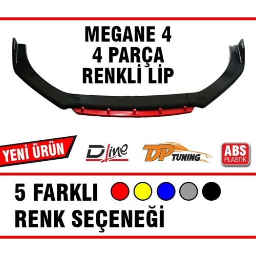 Universal Megane 4 Flaplı Ön Lip Piano Black ABS / Kırmızı