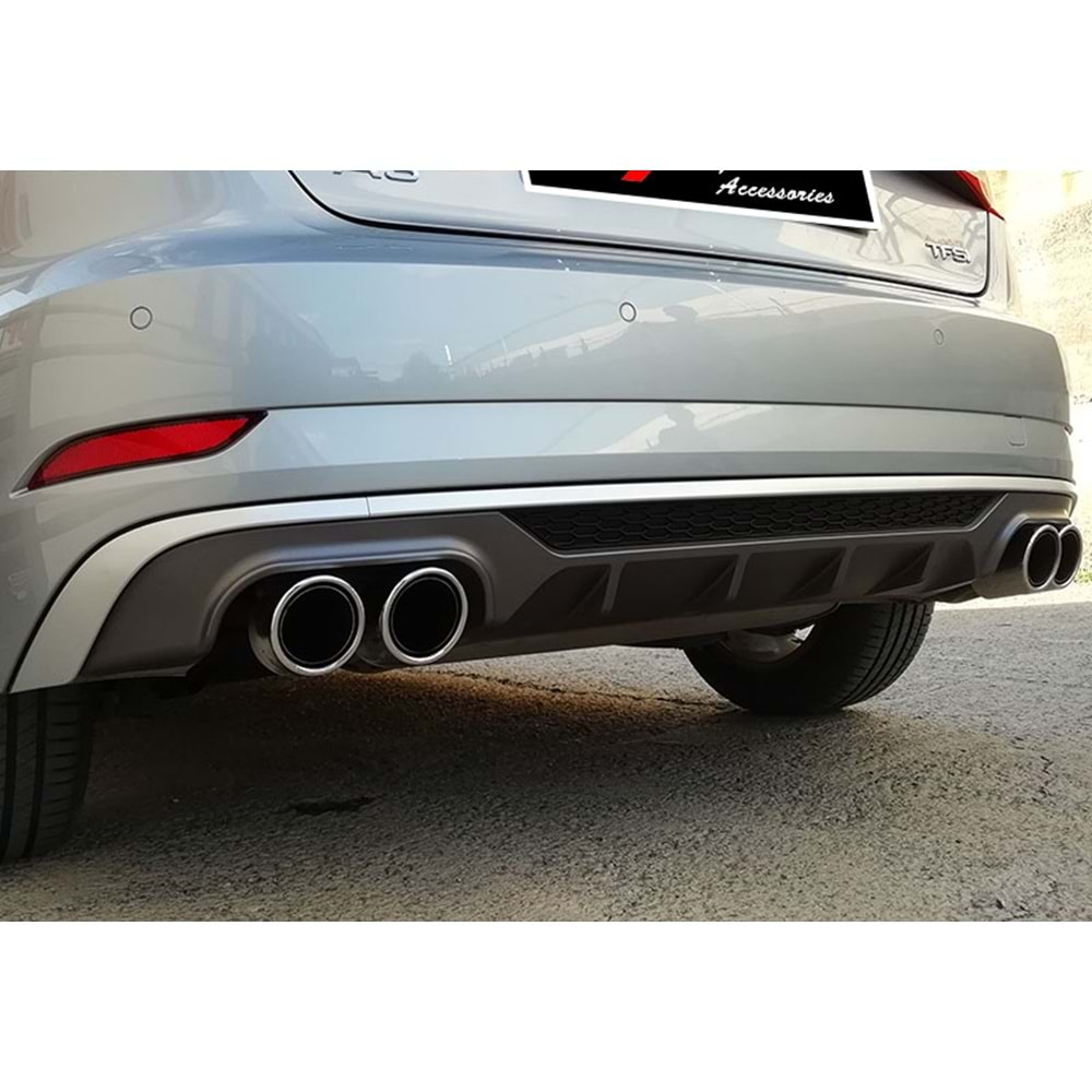 A3 8V HB FL S3 Rear Diffuser Left+Right Double Outputs Dark Grey ABS / 2017-2019 (Standart Bmp)