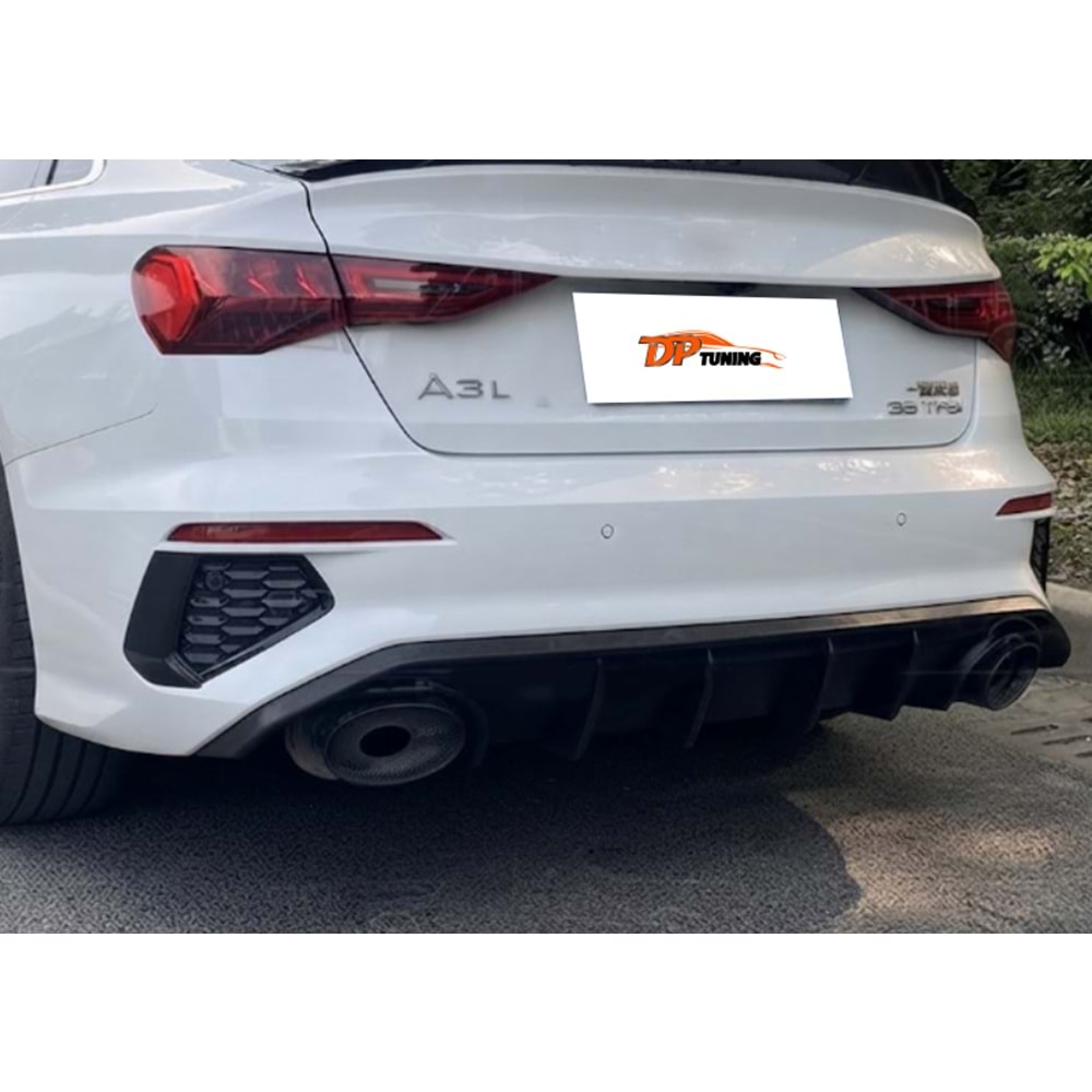A3 8Y Sedan Rear Diffuser Left+Right Double Outputs Piano Black ABS / 2020-up