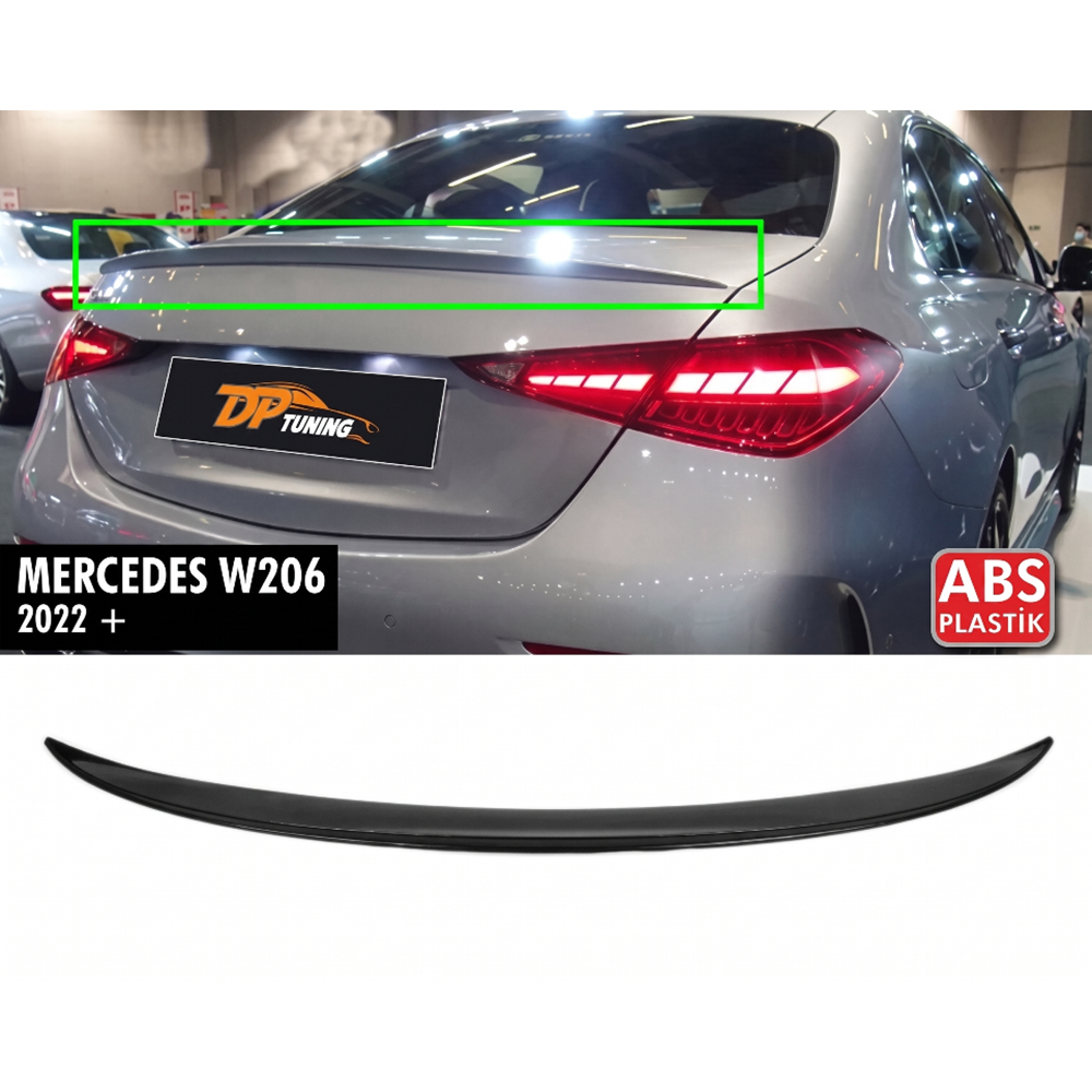 W206 AMG Style Rear Trunk Spoiler Piano Black ABS / 2021 After