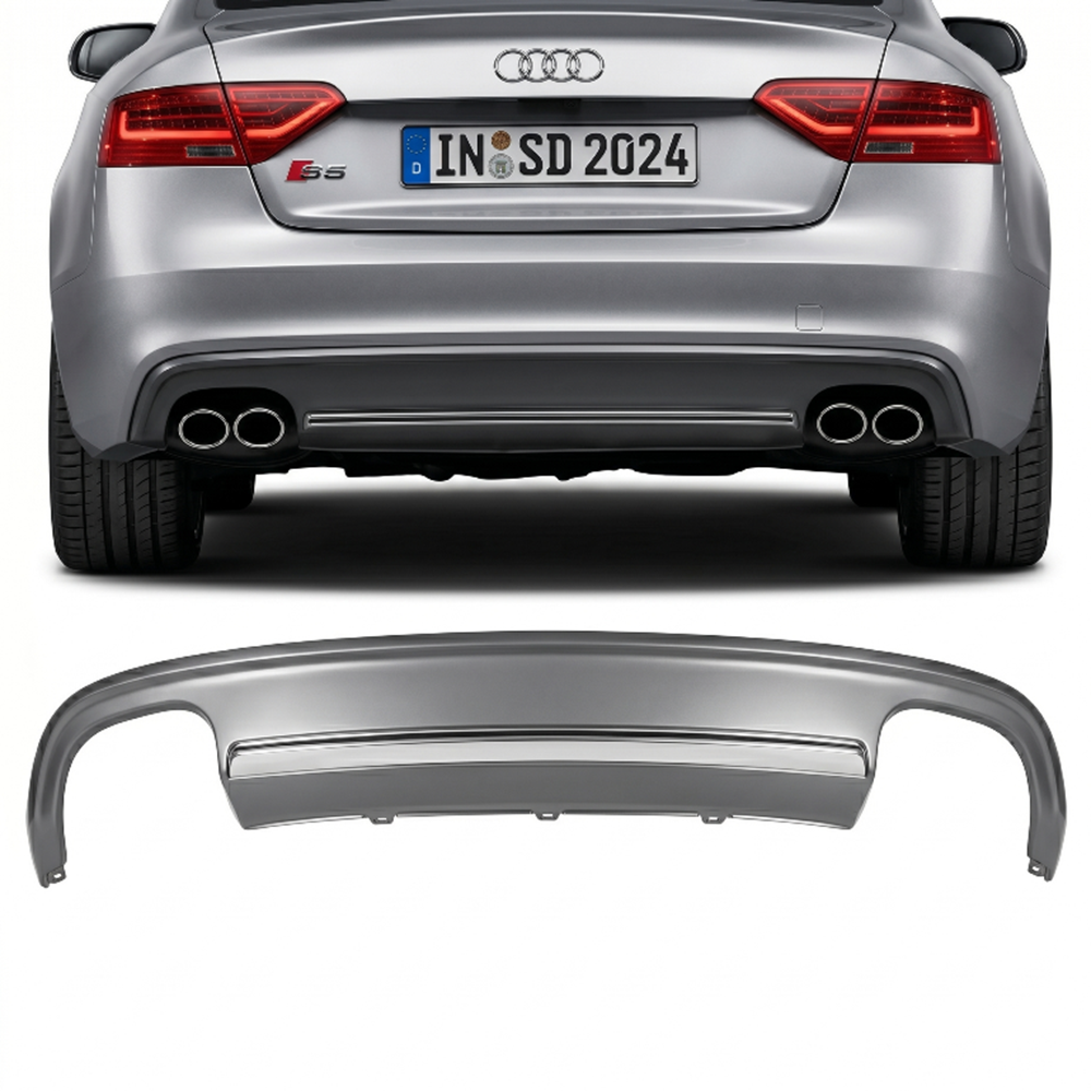 A5 B8 FL S5 Rear Diffuser Left+Right Double Outputs Matte Grey Surface ABS / 2011-2016 (Standart Bmp.)