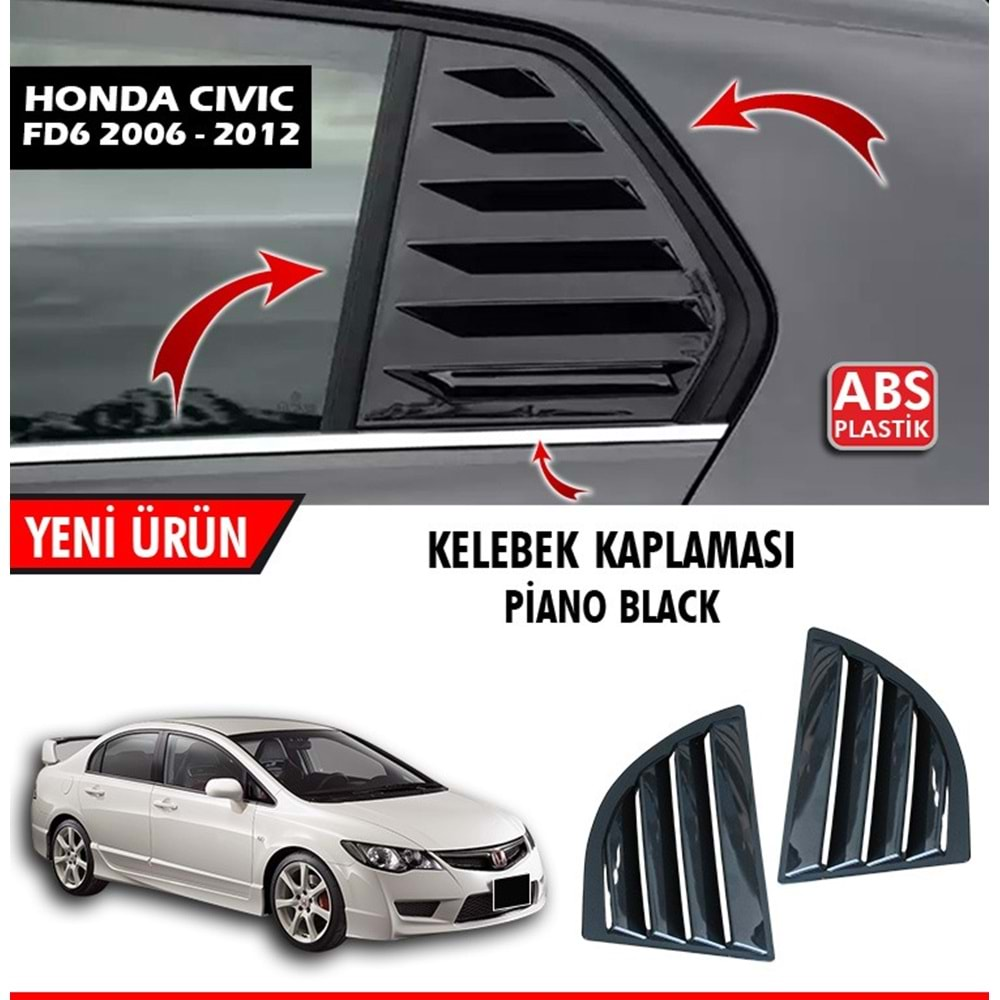 Civic FD6 Side Window Louver Piano Black ABS / 2006-2011