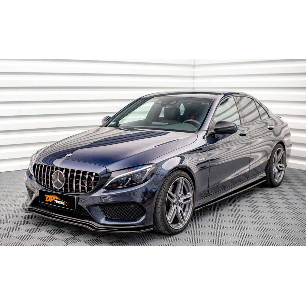 W205 Max V1 AMG C43 Front Lip Piano Black Vacuum Plastic 2015-2018