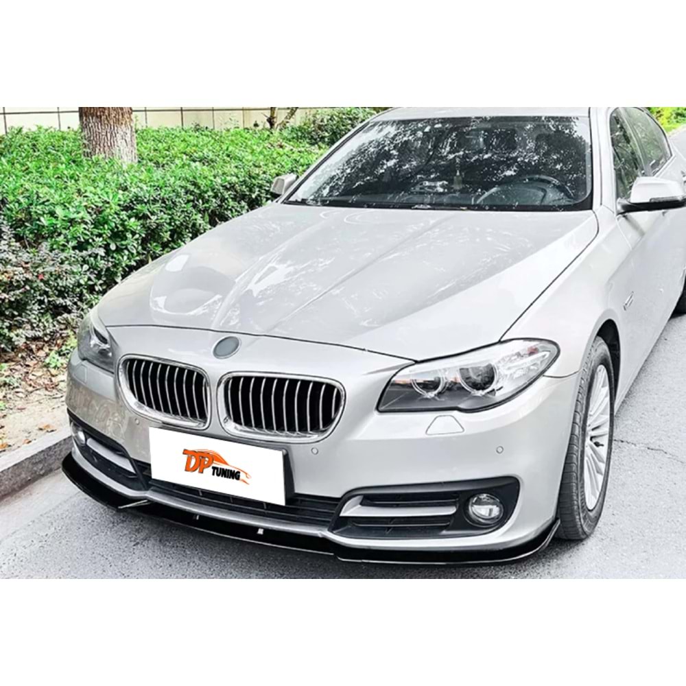 F10 LCI Standard Bumper Front Lip Piano Black ABS / 2014 - 2017 (3 Pieces)