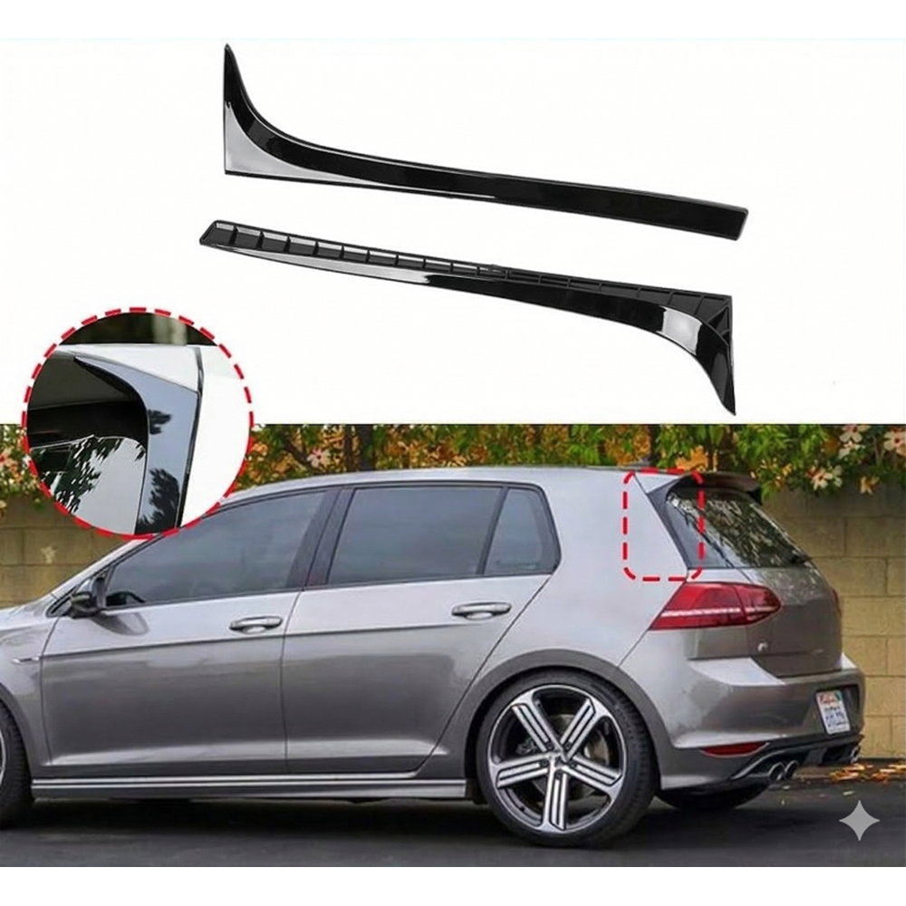 Golf 7 Rear Windows Side Wings Right Left Set Piano Black ABS / 2012-2020