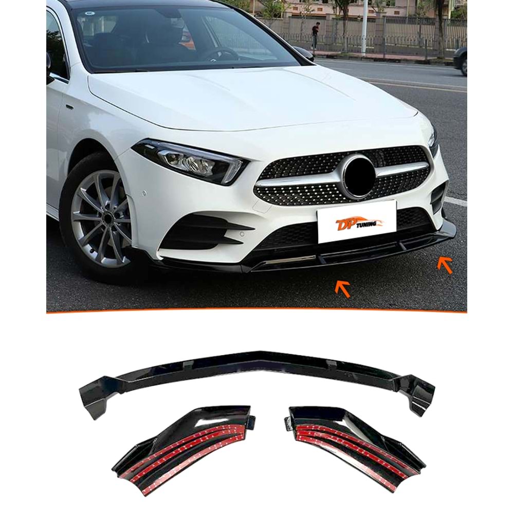W177 A200 Front Lip Piano Black ABS / 2019-up (3 Pieces)