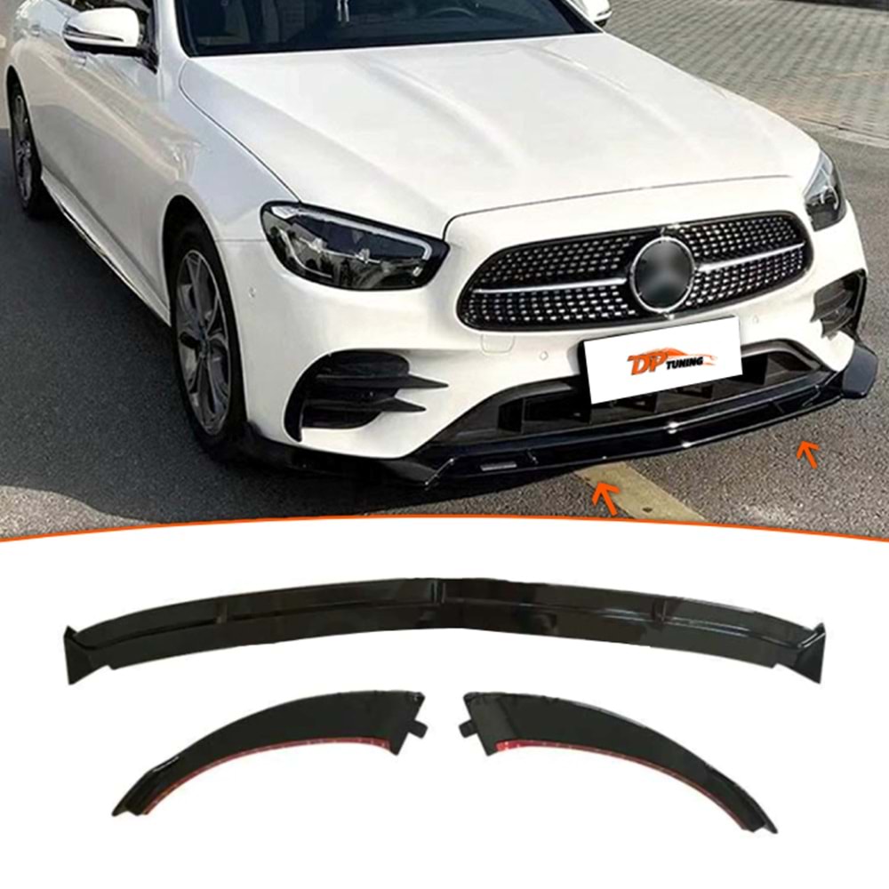 W213 Facelift Front Lip Piano Black ABS / 2020-up (3 Pieces)