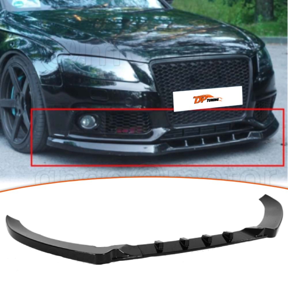 A4 B8 Front Lip Piano Black ABS / 2012-2015 (3 Pieces)