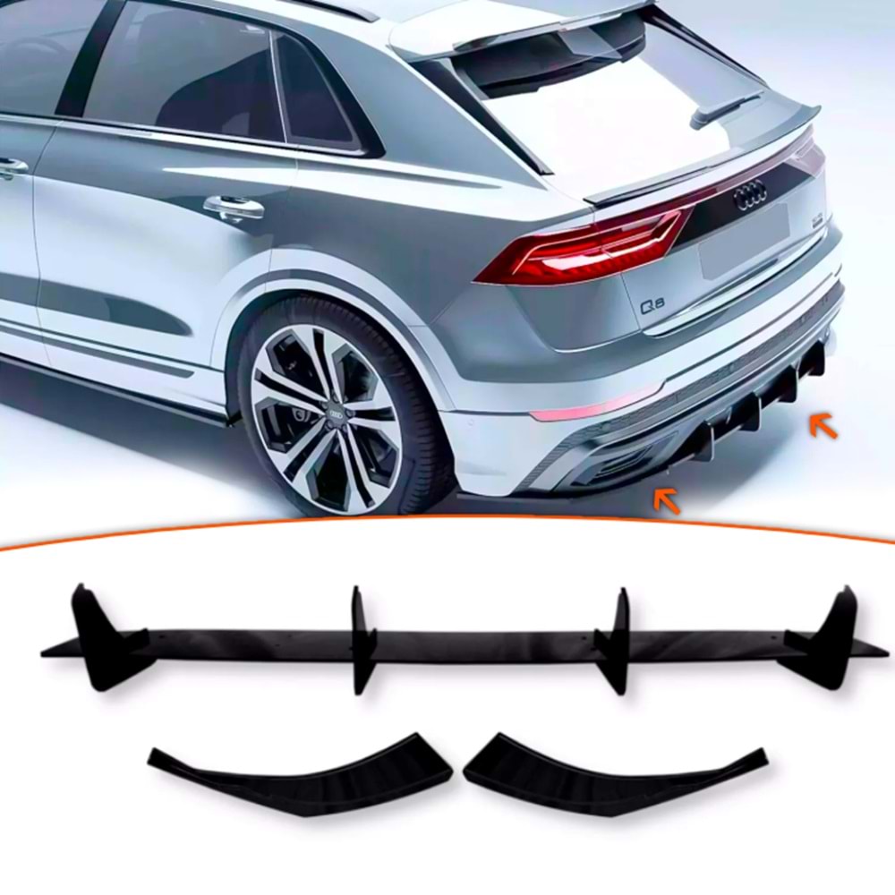Q8 Rear Splitter + Corner Flaps Piano Black ABS / 2018 - up