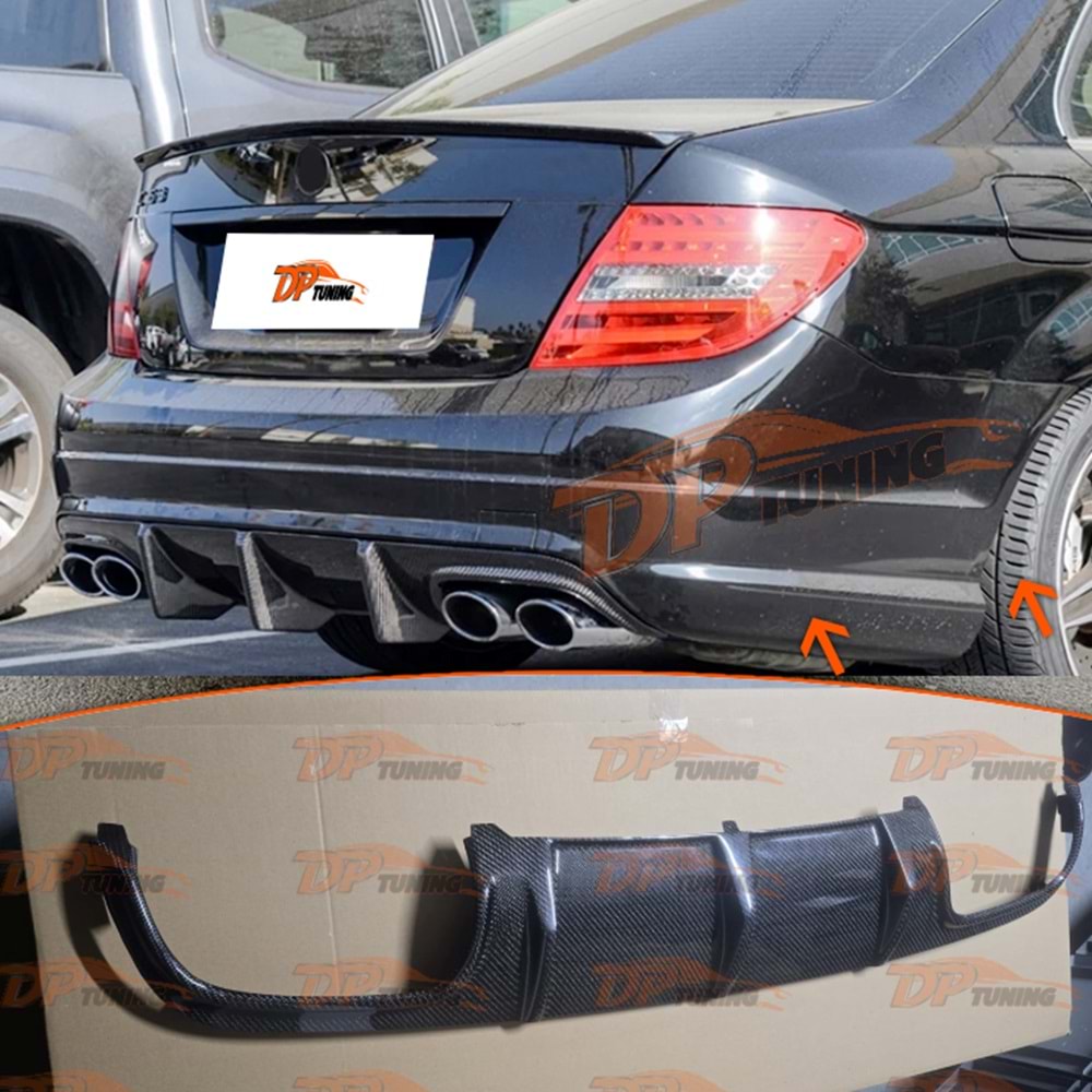 W204 Rear Diffuser Left + Right Double Outlets Carbon Fiber / 2007-2011