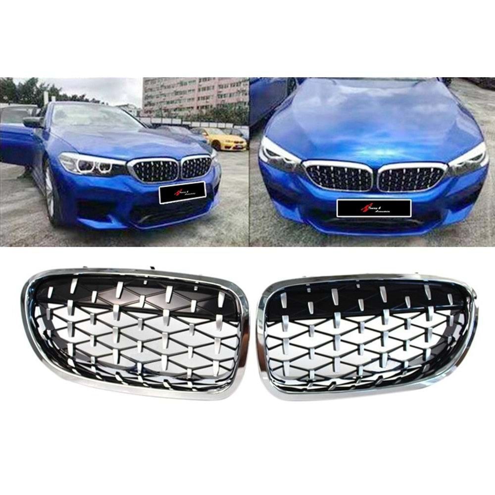 F10 Diamond Front Grille ABS / 2010-2017 (Chrome + Piano Black)