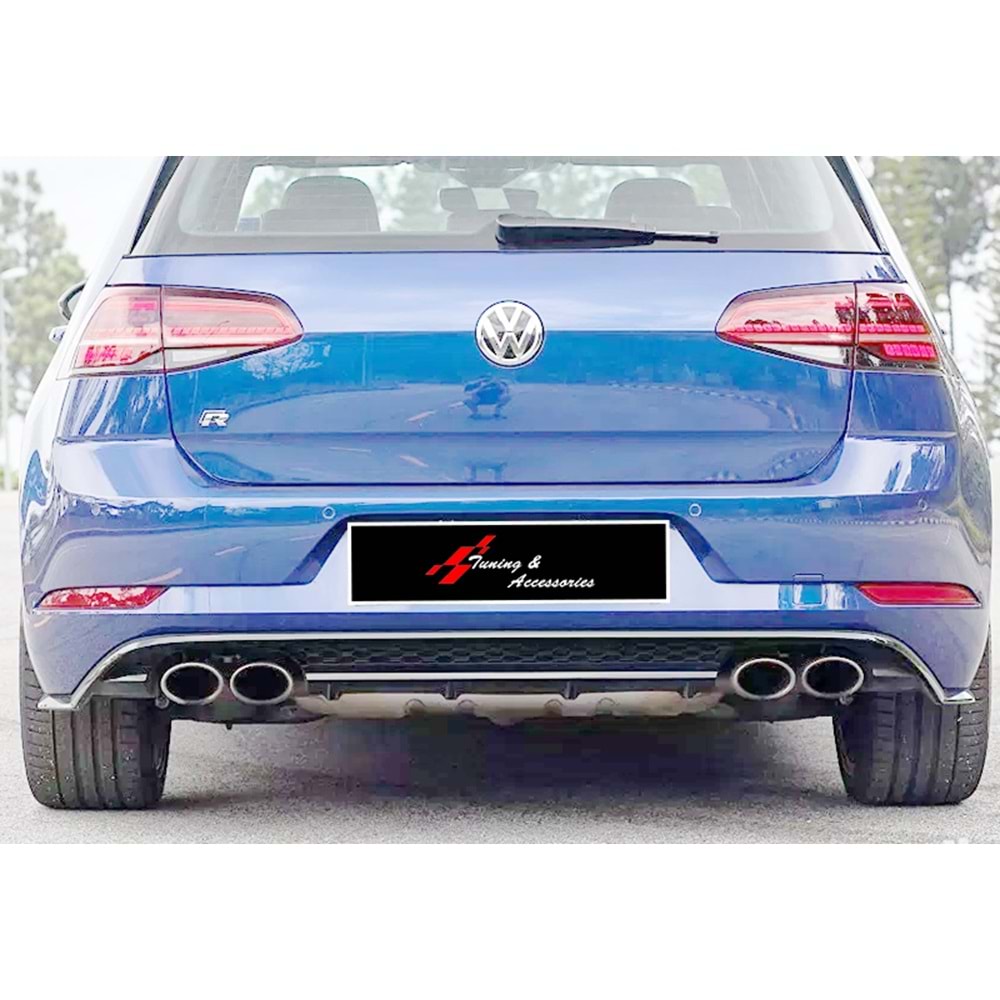 Golf Mk7 FL R Style Rear Diffuser + Exhaust Tips Piano Black ABS / 2017-2019