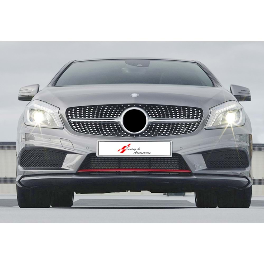 W176 Diamond Front Grille ABS / 2012-2018 (Chrome + Piano Black)