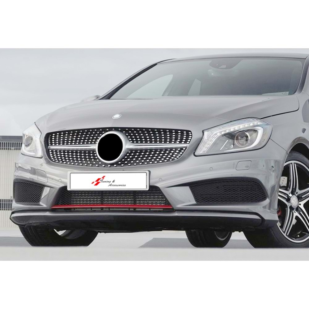 W176 Diamond Front Grille ABS / 2012-2018 (Chrome + Piano Black)