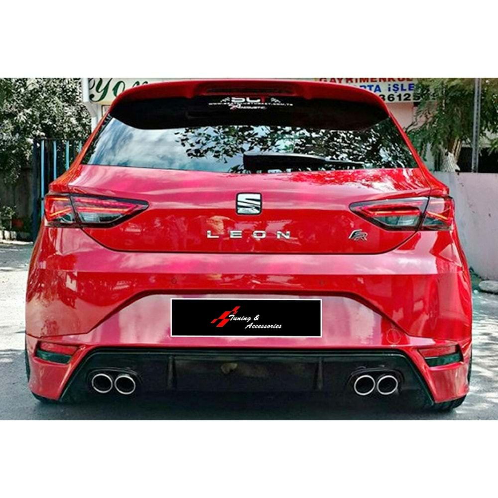 Leon Mk3 Aero Style Rear Bumper Lip R+L Single Output Raw Surface Vacuum Plastic / 2012-2020