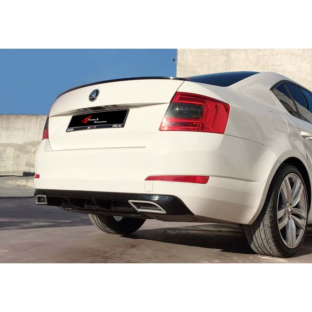 Octavia Mk3 Sport Diffuser with Dual Exhaust Tips Piano Black Vacuum Plastic / 2013-2020