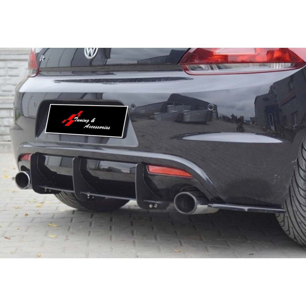 Scirocco R Max Rear Diffuser Splitter Matte Black ABS Plastic / 2008-2017