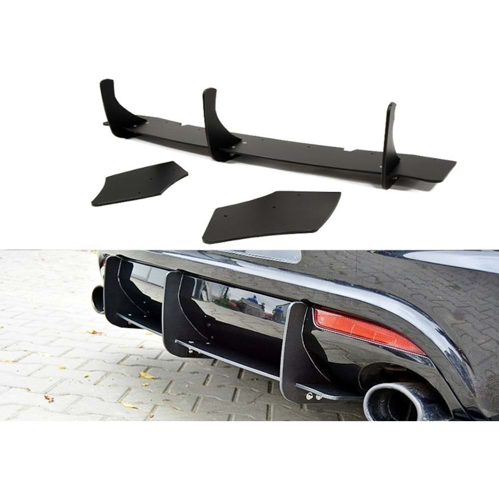 Scirocco R Max Rear Diffuser Splitter Matte Black ABS Plastic / 2008-2017