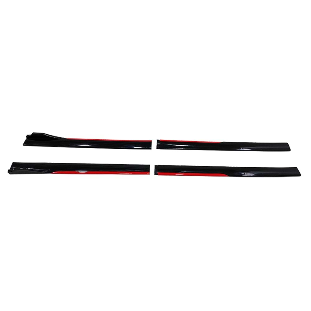 Universal Race Style Side Skirt With Flaps Piano Black ABS / Red