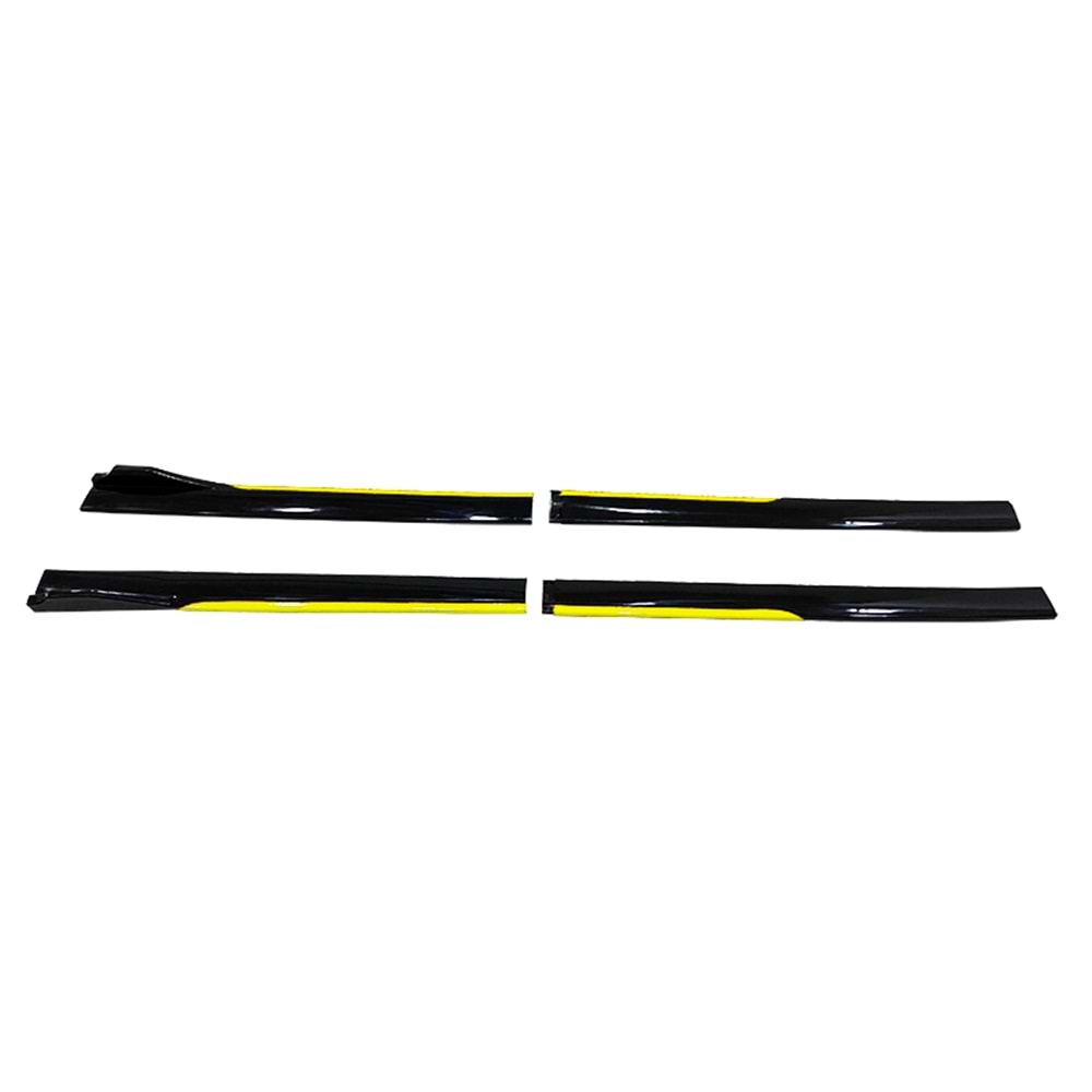 Universal Race Style Side Skirt With Flaps Piano Black ABS / Yellow