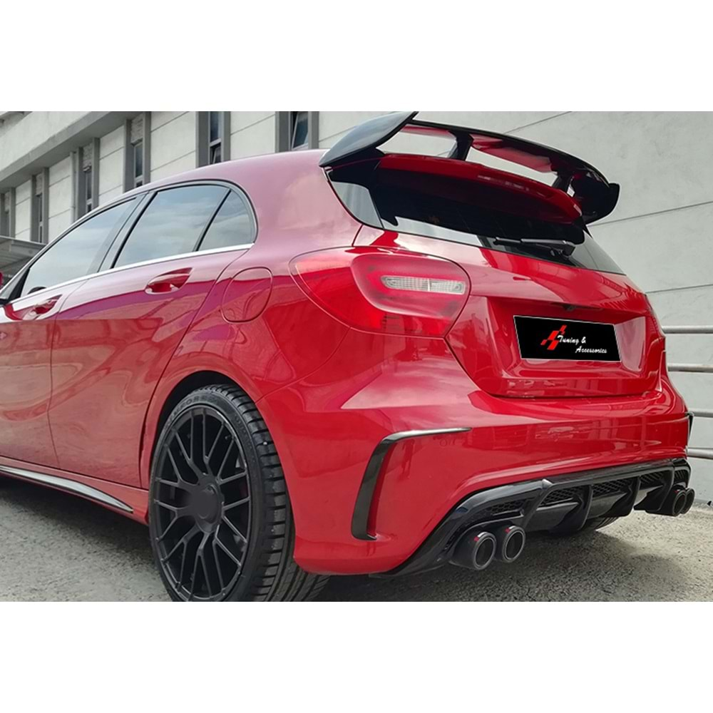 W176 A45 Brabus Rear Diffuser Matte Black Left + Right Dual Outputs Vacuum Plastic / 2012-2015