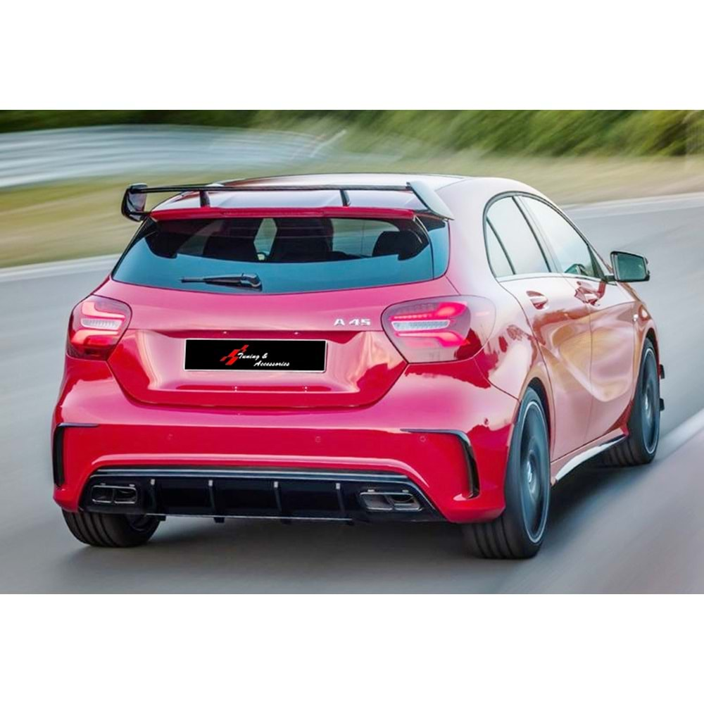 A Series W176 A45 AMG Rear Diffuser Piano Black Left + Right Dual Outputs Vacuum Plastic / 2012-2018