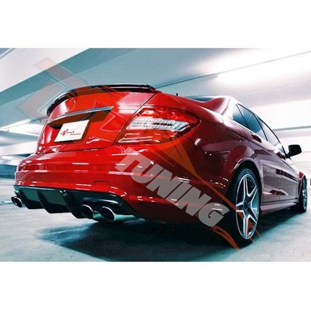 W204 AMG Rear Diffuser Piano Black Left + Right Outputs Vacuum Plastic / 2007-2011