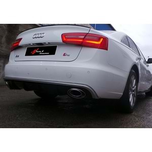A6 C7 New S Line Rear Diffuser + Left and Right Chrome Exhaust Tips Piano Black ABS / 2011-2014