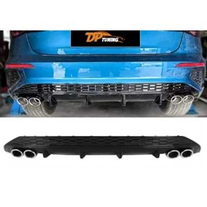 A3 8Y HB Rear Diffuser Left+Right Double Outputs Piano Black ABS / 2020-up