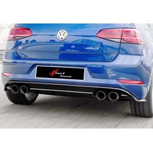 Golf Mk7 FL R Style Rear Diffuser + Exhaust Tips Piano Black ABS / 2017-2019
