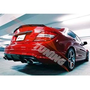 W204 AMG Rear Diffuser Piano Black Left + Right Outputs Vacuum Plastic / 2007-2011