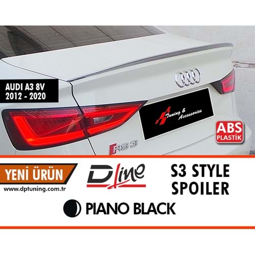 A3 8V Sedan S3 Spoiler Piano Black ABS / 2014-2020