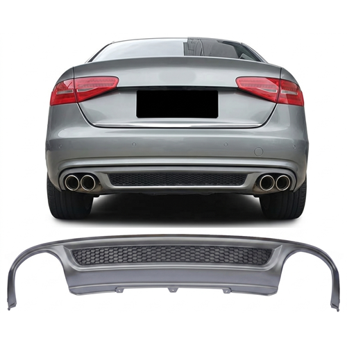 A4 B8 S Line Rear Diffuser Left+Right Double Outputs Matte Grey Surface ABS / 2008-2011 (Standart Bmp)