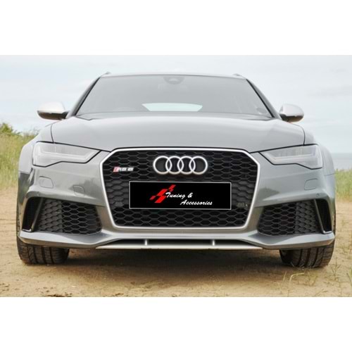 A6 C7 FL RS6 Front Grille ABS / 2015-2018 (Chrome Frame + Piano Black)