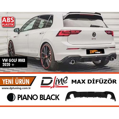 Golf 8 Rear MAX Diffuser Piano Black ABS / 2020 After (R + L Single Output)