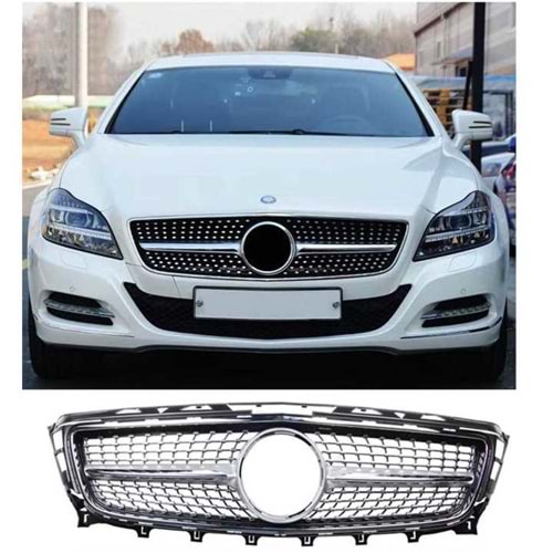 CLS W218 Diamond Front Grille ABS / 2011-2014 (Chrome + Piano Black)