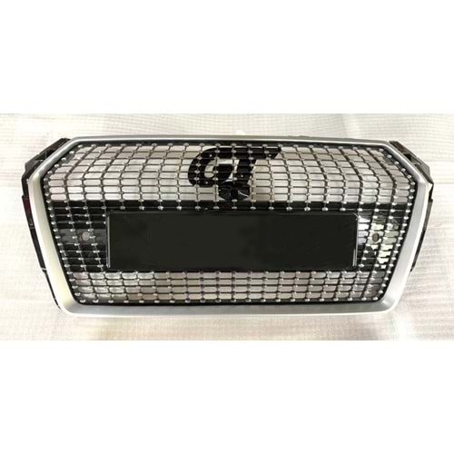 A4 B9 S4 Diamond Front Grille ABS / 2016-2018 (Grey Frame + Piano Black + Chrome)