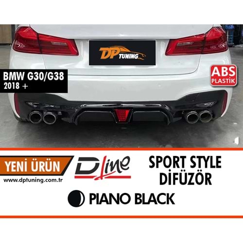 G30-G38 Sport Style Rear Diffuser With Lamp Piano Black ABS / 2017-2022