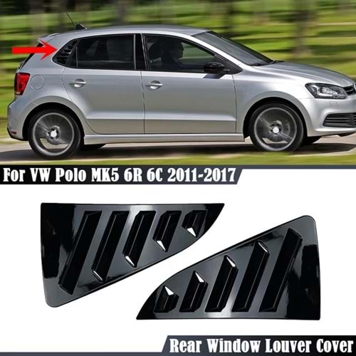 Polo Mk5 Side Window Louver Piano Black ABS / 2009-2017