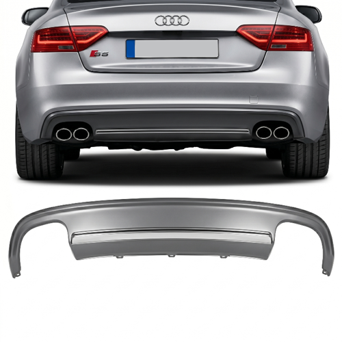 A5 B8 FL S5 Rear Diffuser Left+Right Double Outputs Matte Grey Surface ABS / 2011-2016 (Standart Bmp.)