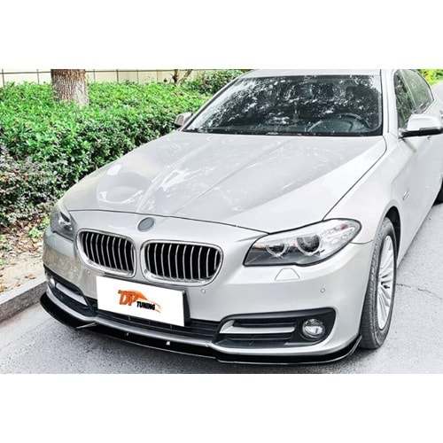 F10 LCI Standard Bumper Front Lip Piano Black ABS / 2014 - 2017 (3 Pieces)