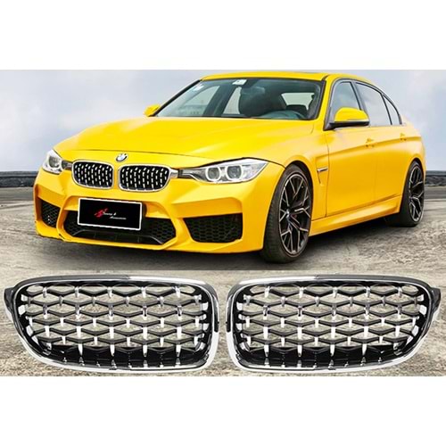 F30 Diamond Front Grille ABS / 2012-2018 (Chrome + Piano Black)