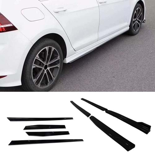 Golf 7 Side Skirts Lower Lip With Flaps 4 Pieces Set Piano Black Vacuum Plastic / 2012-2018