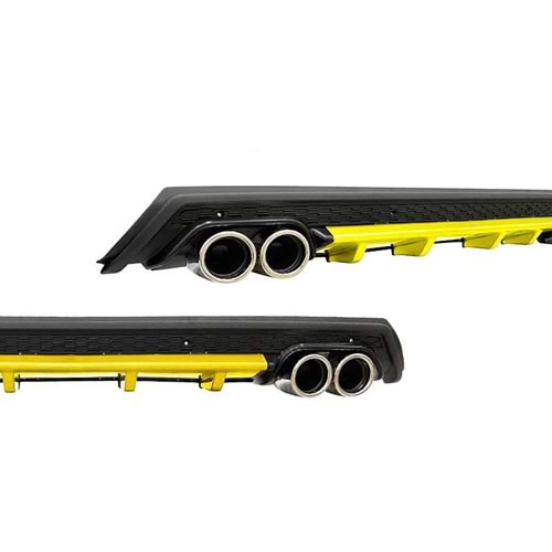 Universal Elit Y Style Rear Diffuser ABS / (Yellow + Matte Black - Circle Exhaust Tips)