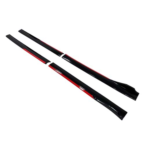 Universal Race Style Side Skirt With Flaps Piano Black ABS / Red