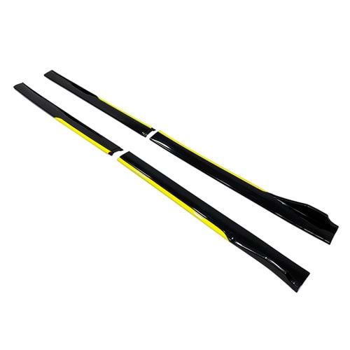 Universal Race Style Side Skirt With Flaps Piano Black ABS / Yellow