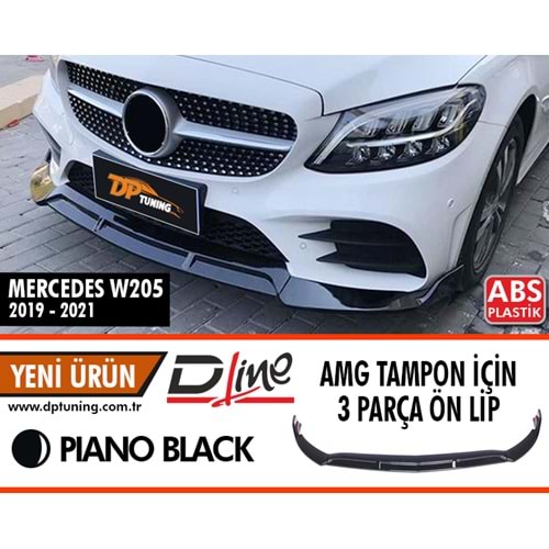 W205 Front Lip Piano Black ABS / 2019-2021 (3 Piece) (Only Fit For AMG)