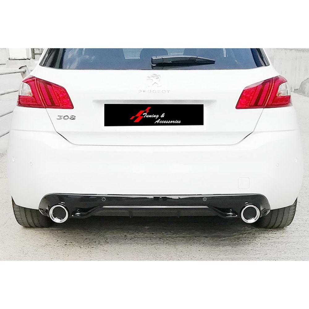 308 GTI Rear Diffuser With 2 Chromee Exhaust Tips Piano Black Vacuum Plastic / 2012-2018